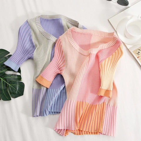 Cute Colors Skinny Knitted O-Neck Casual Shirt
