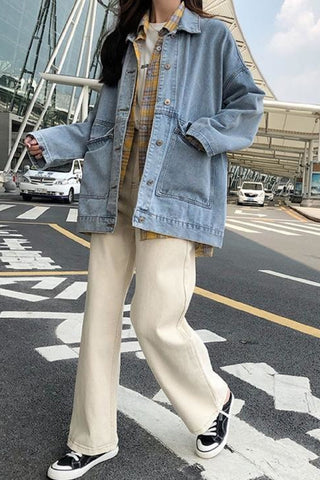 Loose Retro Turn Down Collar Jeans Jacket