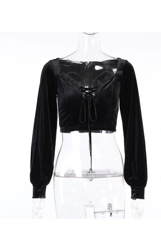 Sexy Goth Puff Sleeve Lace Cropped Tops