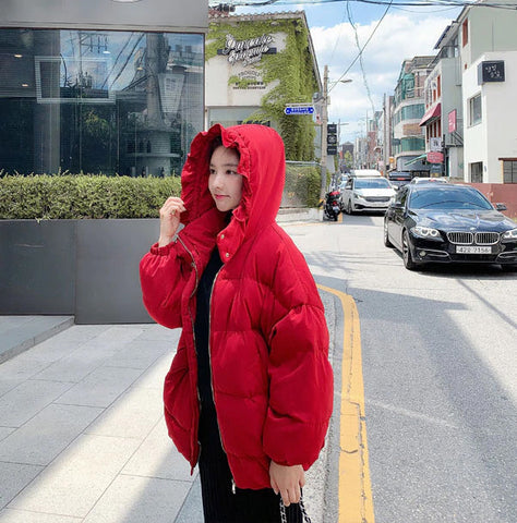 Solid Hooded Parka Overcoat Jacket