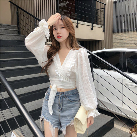 Ruffles Casual Chiffon Transparent Blouse Shirt