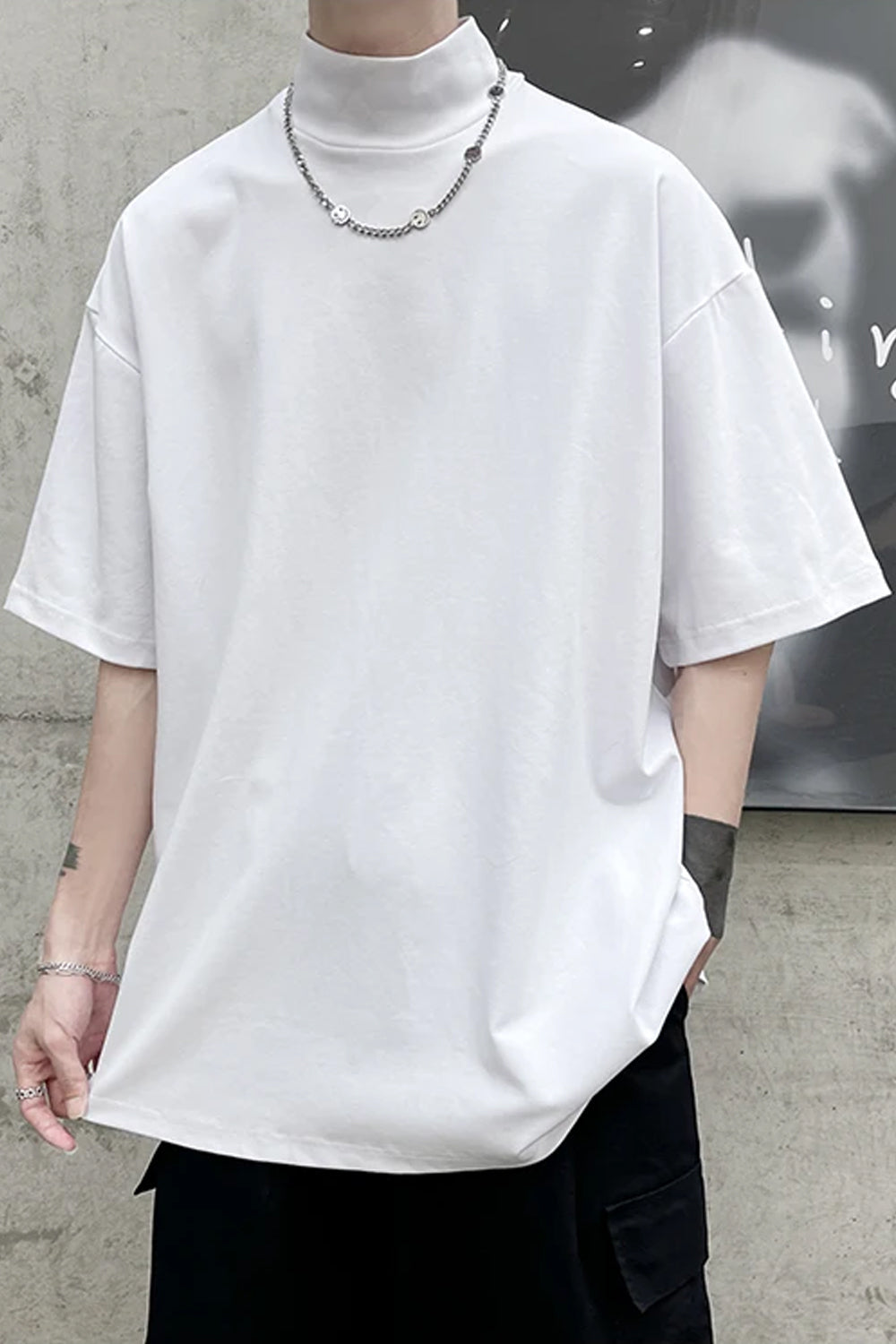 Short Sleeve Solid Hip Hop Men Turtleneck Shirts
