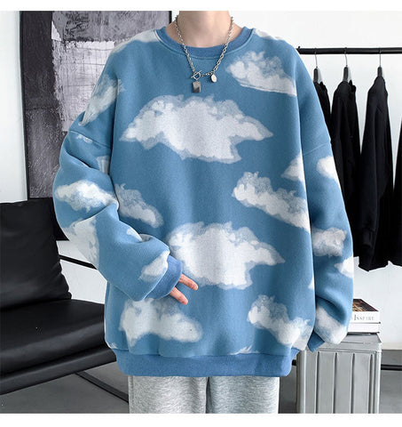 Loose Clouds Pattern O-Neck Men Sweater