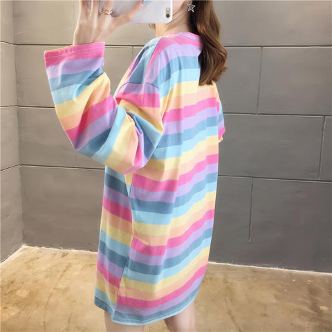 Oversize-Langarmhemd mit Streifen und Früchte-Print 