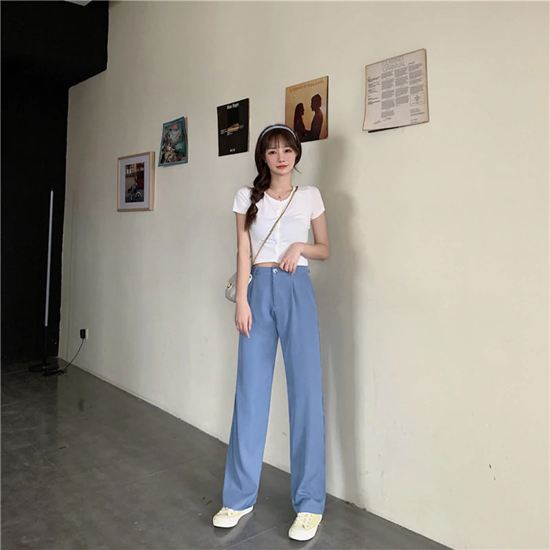 High Waist Cute Colors Elegant Wide Leg Pants