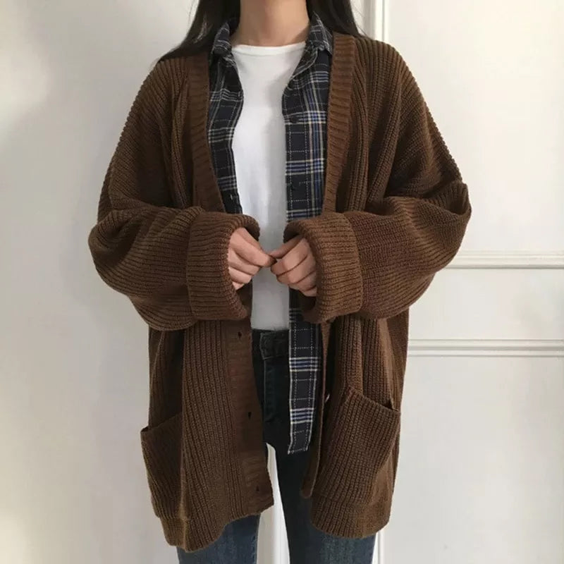 Loose V-Neck Knitted Slim Sweater