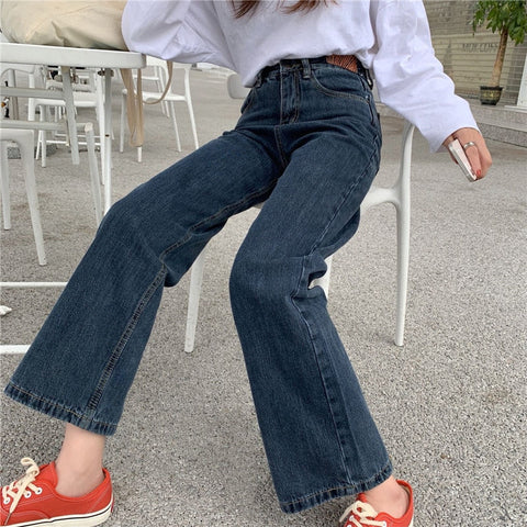 High Waist Vintage Wide Leg Retro Jeanshose 