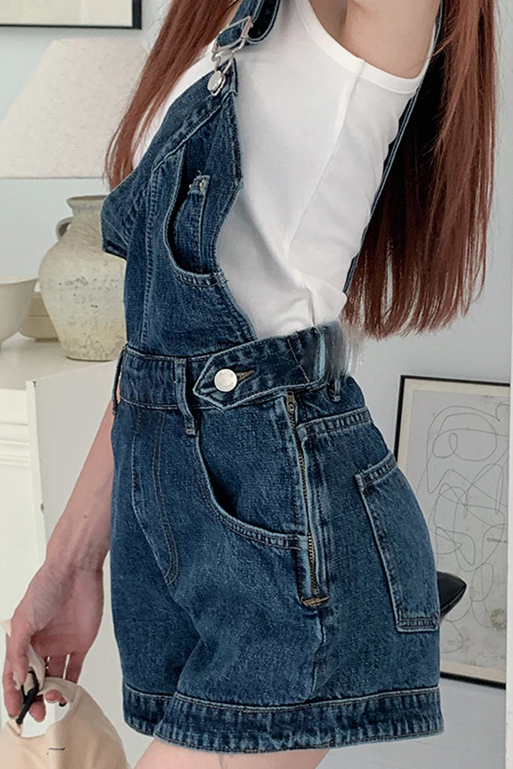 One Shoulder Asymmetrical Mini Denim Jumpsuit