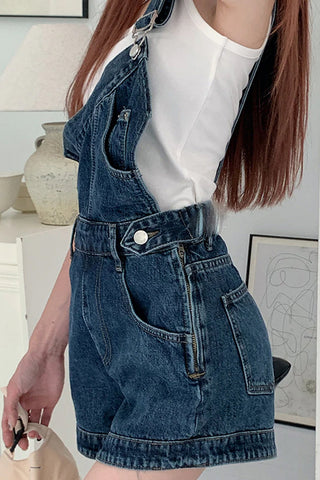 One Shoulder Asymmetrical Mini Denim Jumpsuit