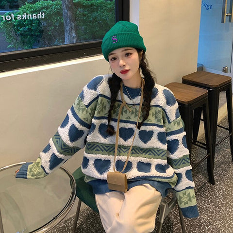 Cute Love Embroidered Knitted Sweater