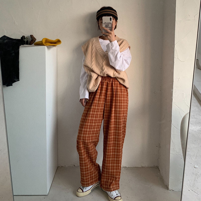 High Waist Wide Leg Plaid Pants