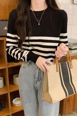 Long Sleeve Retro Striped Slim Sweater
