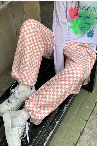 High Waist Plaid Colors Jogging Pants