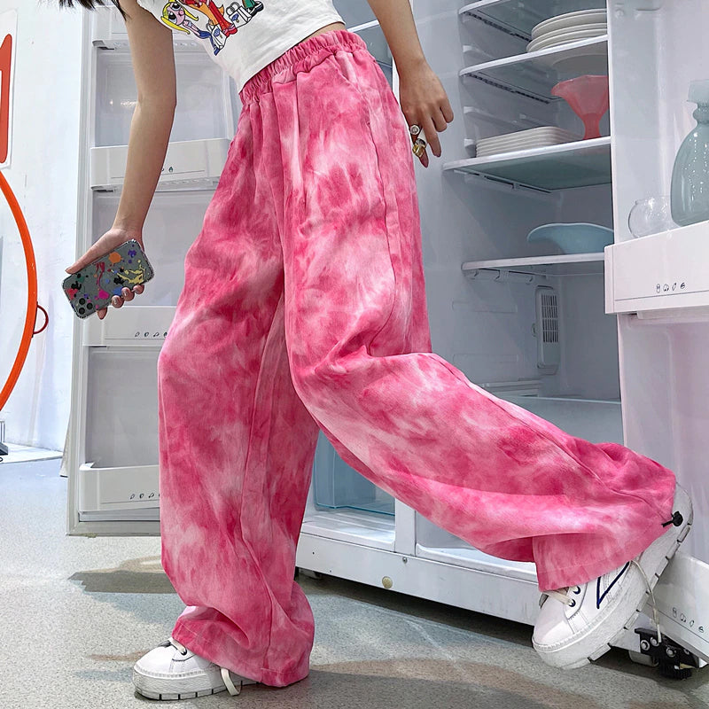 Pantalones rectos holgados casuales con efecto tie-dye