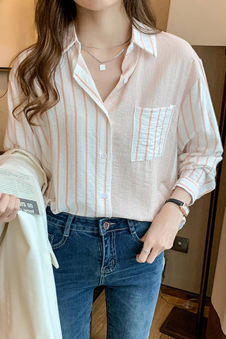 Camisa blusa informal de manga larga con combinación de rayas