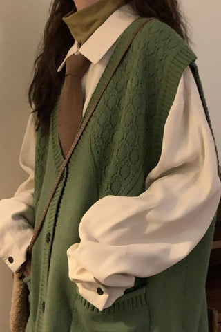 V-Neck Retro Style Sleeveless Vest Sweater