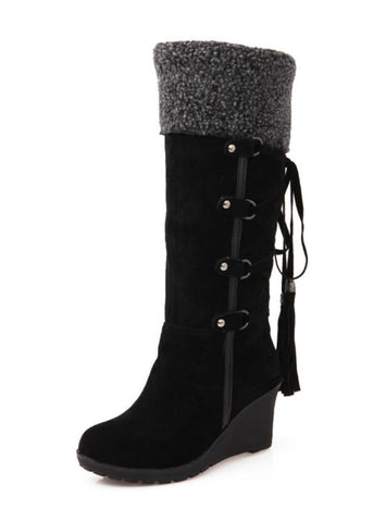 Scrub Plüsch Schneestiefel Damen Wedges Kniestiefel