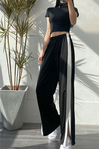 High Waist Side Split Wide Leg Pants