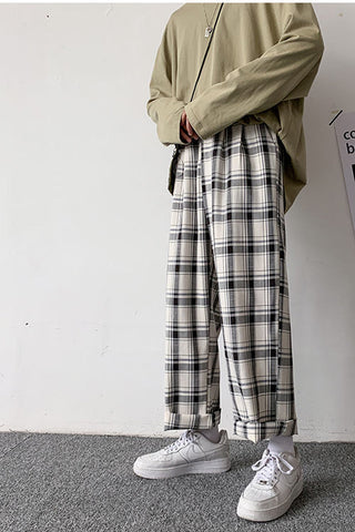 Pantalones elásticos holgados de cuadros estilo hip hop 