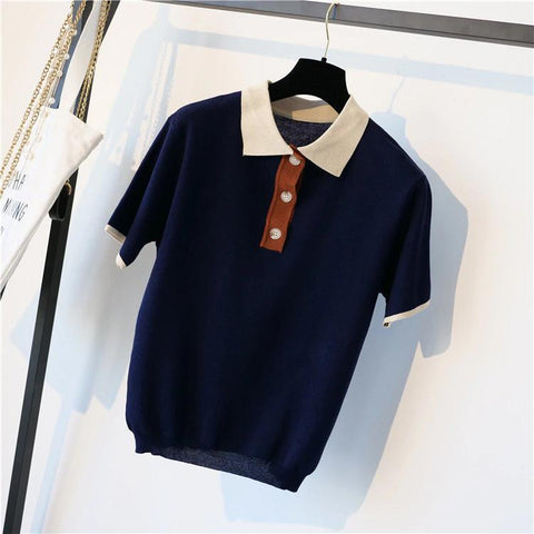 Strickhemd mit Polokragen und Knöpfen