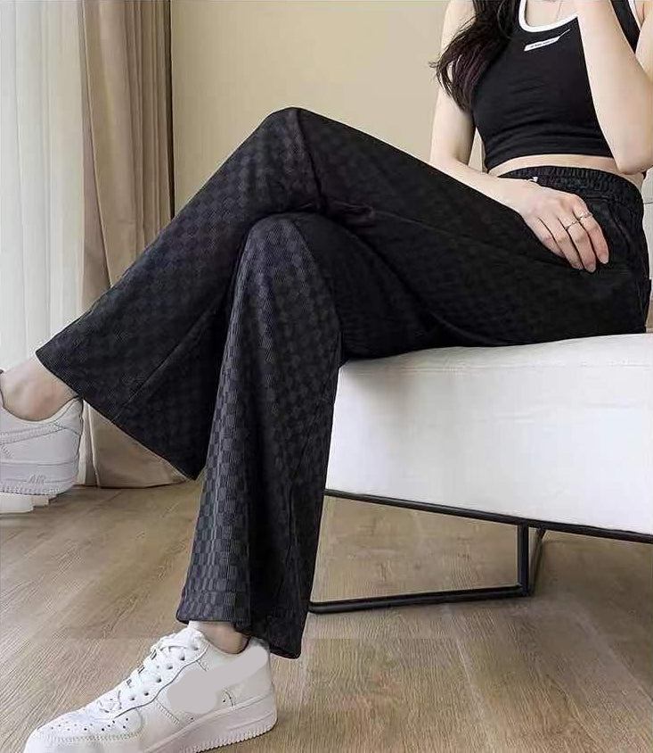 High Waist Checkered Colors Long Loose Pants