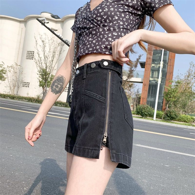 Side Zipper Casual Shorts Jeans Pants