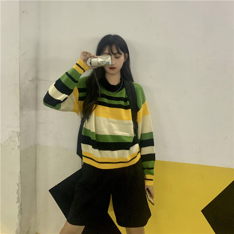 Retro Color Striped Loose Sweater