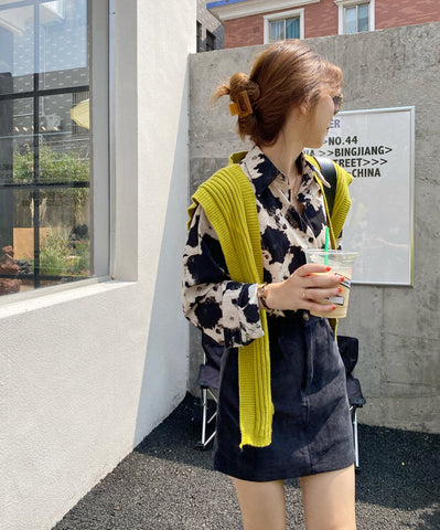 Long Sleeve Cow Printed Blouse Shirt