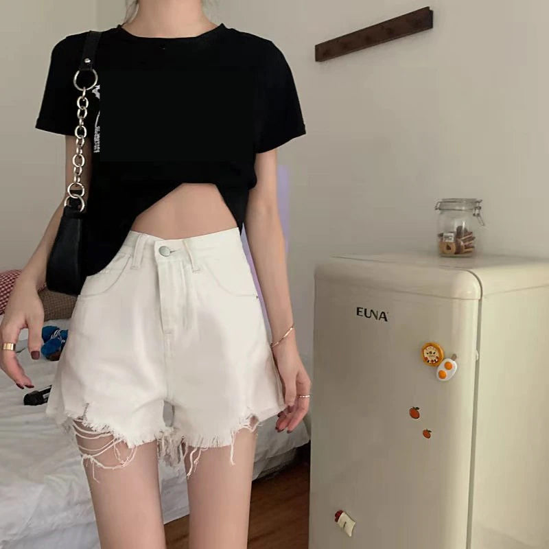High Waist Ripped Shorts Jeans