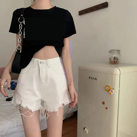 High Waist Ripped Shorts Jeans
