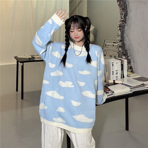 Vintage Clouds Printed Loose Sweater