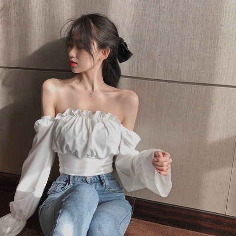 Long Sleeve Puff Sleeve Cropped Tops