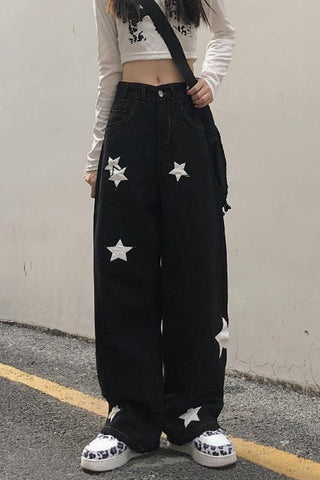 Retro Stars Pattern Black Jeans Pants