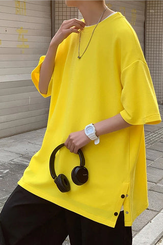 Loose Short Sleeve Hip Hop Side Slit Button Men Shirts