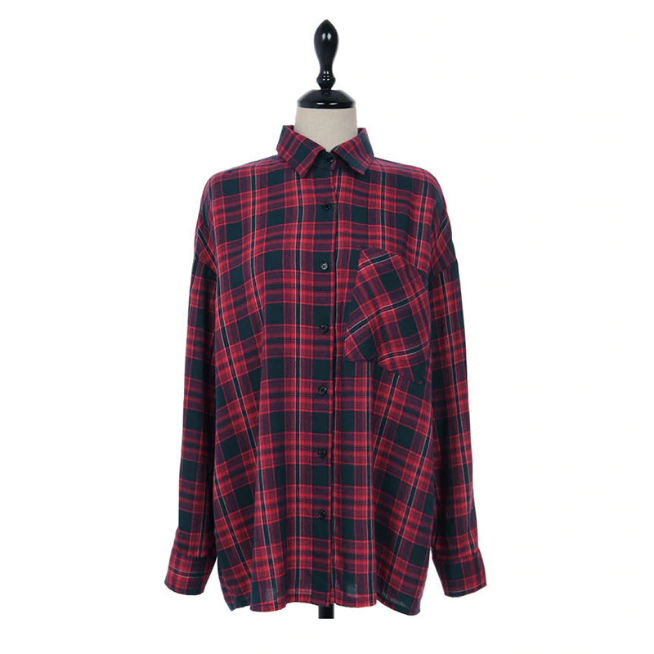 Vintage Flannel Long Sleeve Blouses Shirt