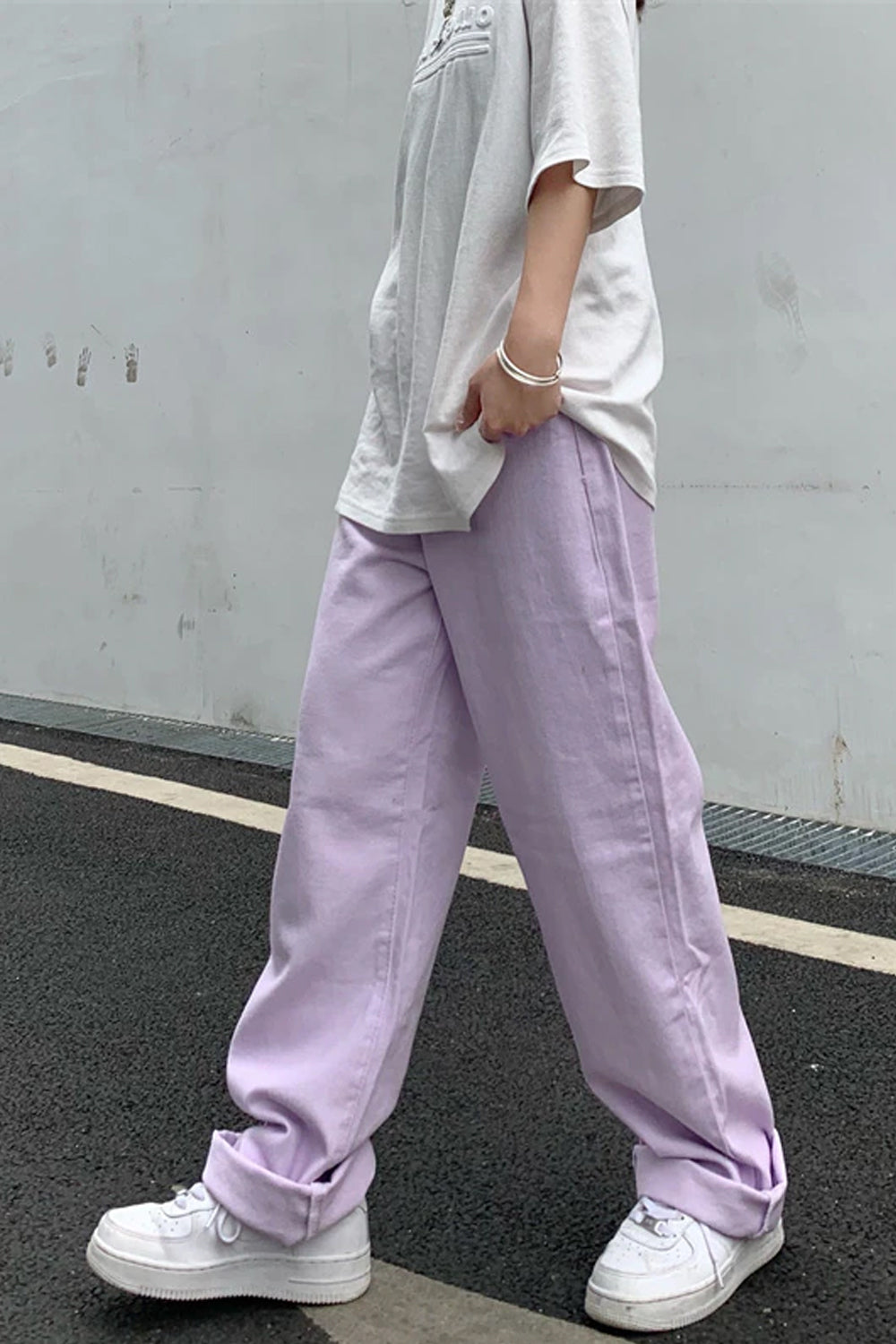 High Waist Casual Purple Wide Leg Jeans Pants