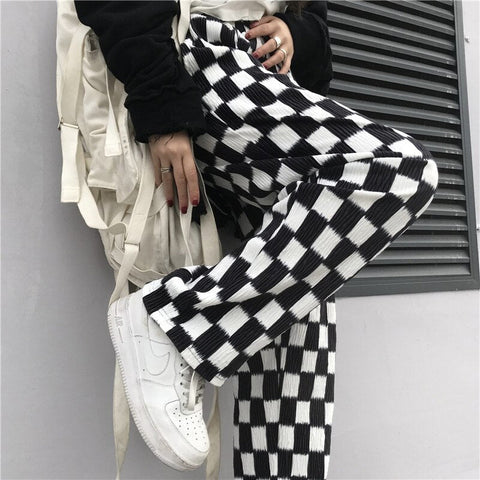 Checkerboard Pattern Wide Leg Pants