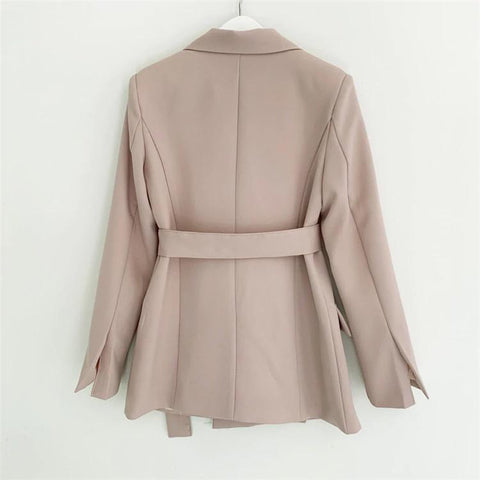 Elegant Solid Jacket With Belt