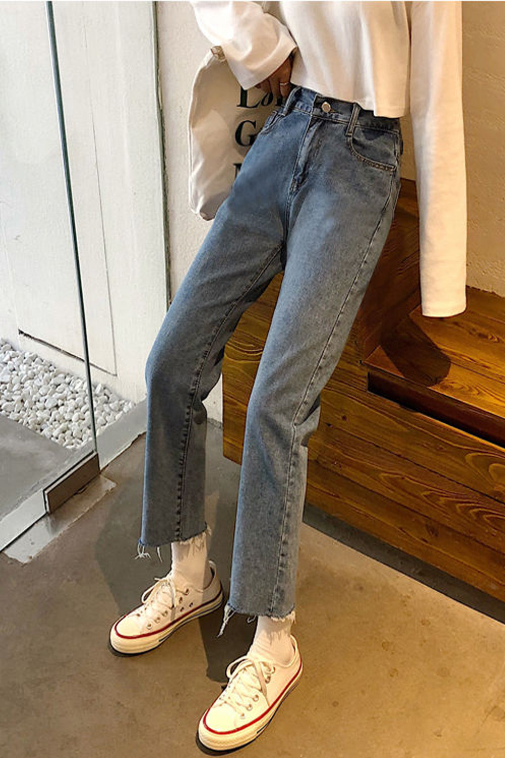 High Waist Slim Ankle Length Tassel Jeans Pants