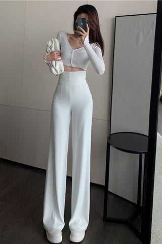 High Waist Loose Basic Colors Wide Leg Pants