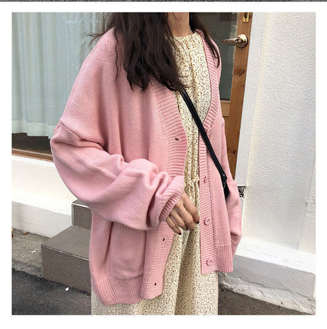 Long Sleeve V-Neck Loose Cardigan Sweater