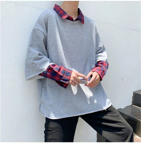 Long Sleeve Hip Hop Plaid Two Style Shirt