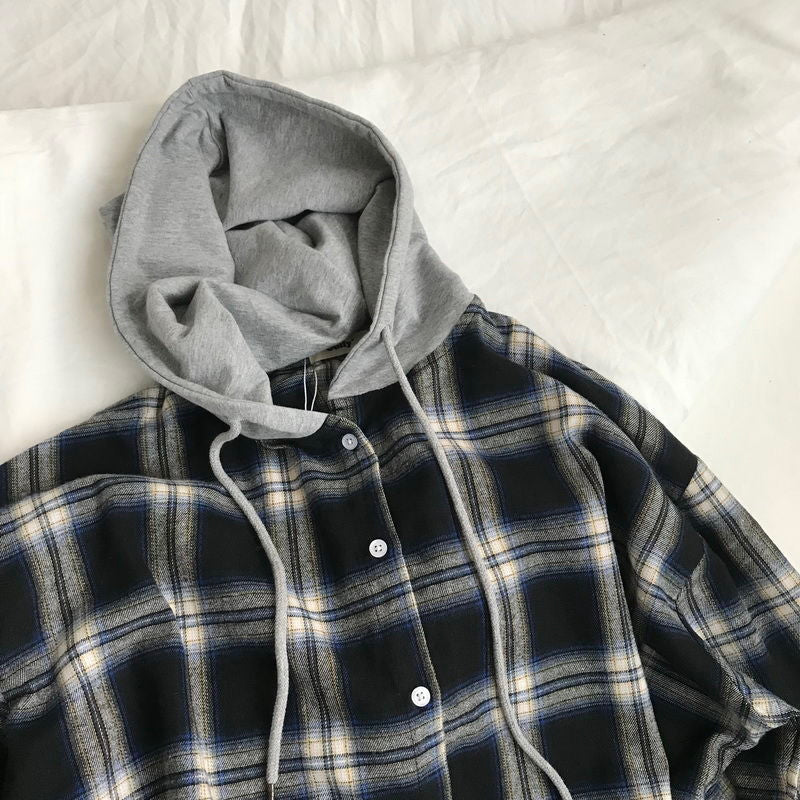 Vintage Hooded Plaid Combination Shirt