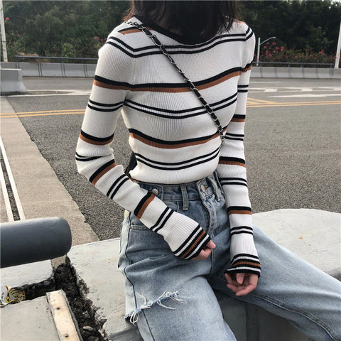 Striped Basic Slim Sweater