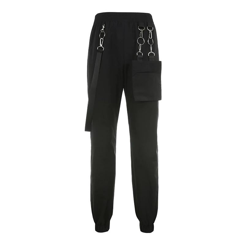 High Waist Ribbon Cargo Jogger Pants