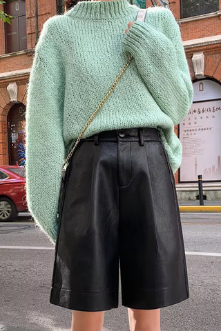 High Waist Loose Elegant Leather Shorts