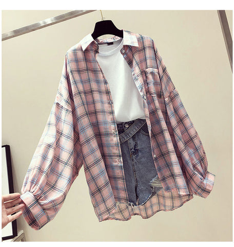 Lovely Plaid Flannel Blouse Shirt