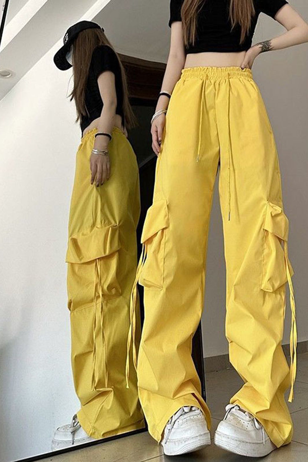 Cute Colors Cargo Pockets Long Pants