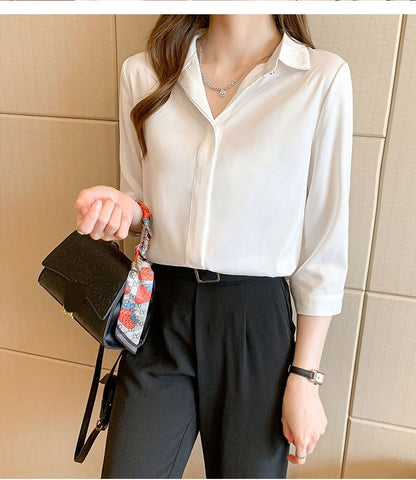 Long Sleeve Elegant Colors Combination Office Blouse Shirt