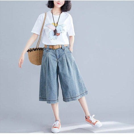 High Waist Denim Wide Leg Shorts Pants Jeans